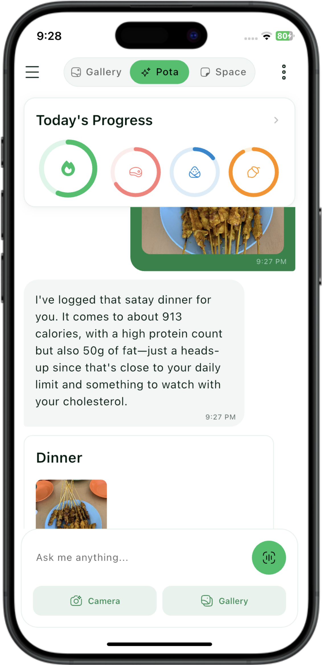 Pota App - AI Food Logging Screenshot