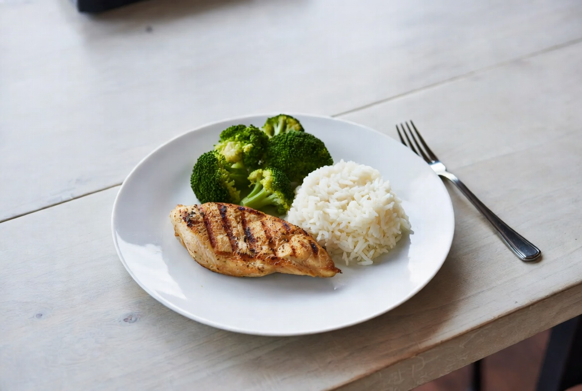 Smartphone with AI assistant interface, split-screen showing photo food logging and nutrition results, modern flat design